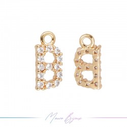 Lettera B in Ottone con Strass base Oro Rosa