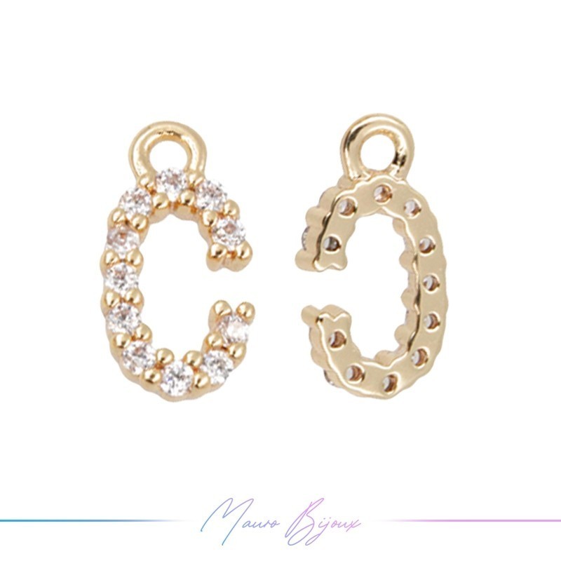 Lettera C in Ottone con Strass base Oro Rosa