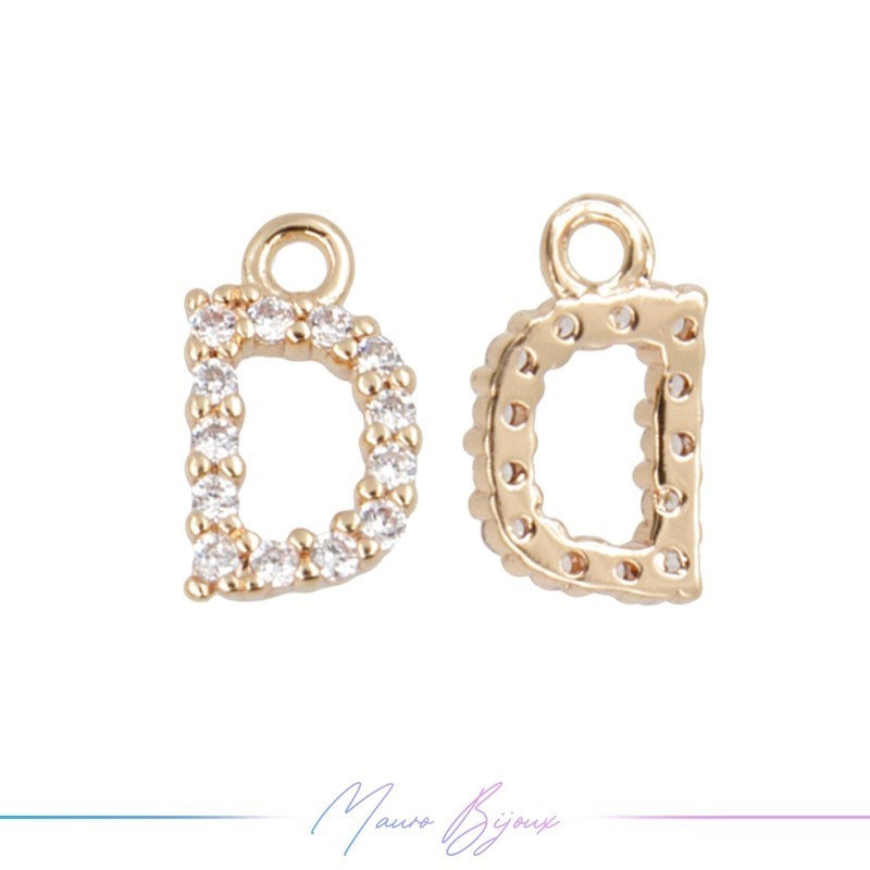 Lettera D in Ottone con Strass base Oro Rosa