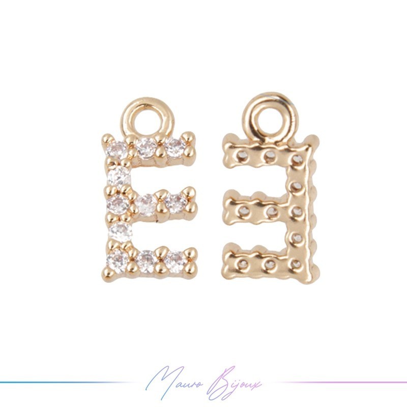 Lettera E in Ottone con Strass base Oro Rosa