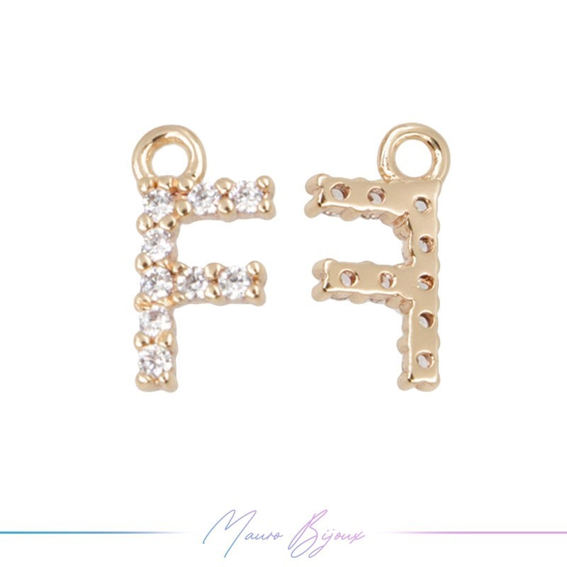 Letters F in Brass in Rose Gold with Rhinestones