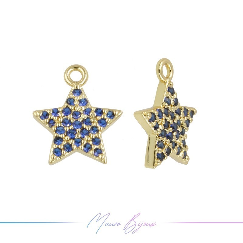Charms Gold Stars in Brass with Blue Rhinestones