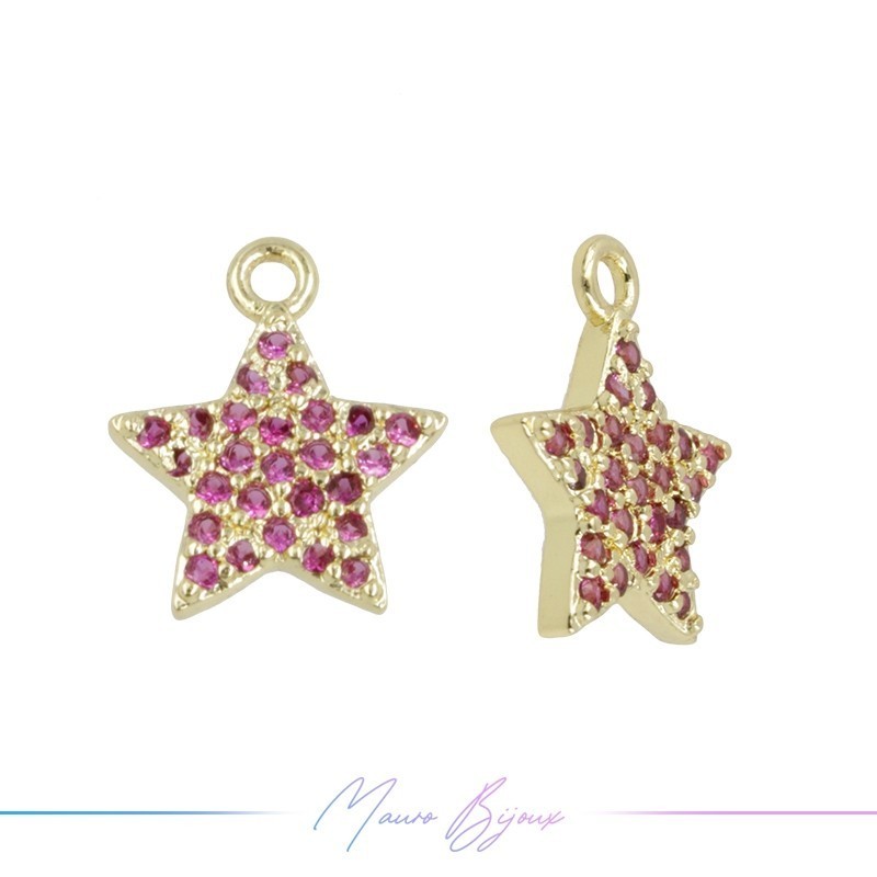 Ciondoli in Ottone Stelle Oro con Strass Rosa