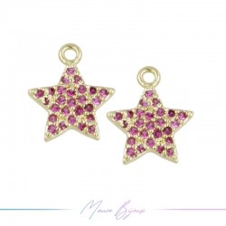 Charms Gold Stars in Brass with Pink Rhinestones