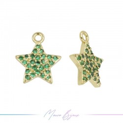 Charms Gold Stars in Brass with Green Rhinestones