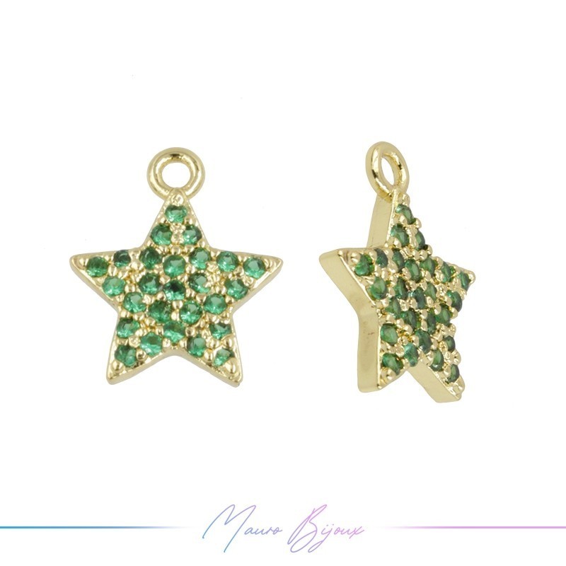Charms Gold Stars in Brass with Green Rhinestones