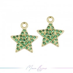 Charms Gold Stars in Brass with Green Rhinestones