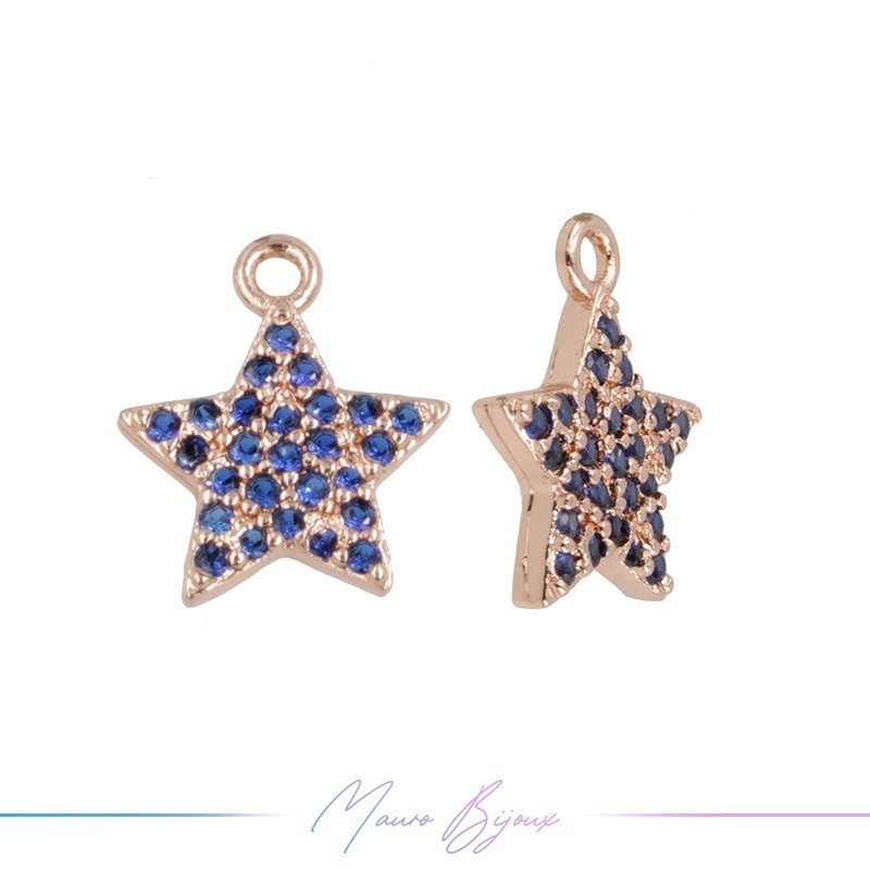 Ciondoli in Ottone Stelle Oro Rosa con Strass Blu