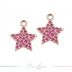 Charms Rose Gold Stars in Brass with Pink Rhinestones
