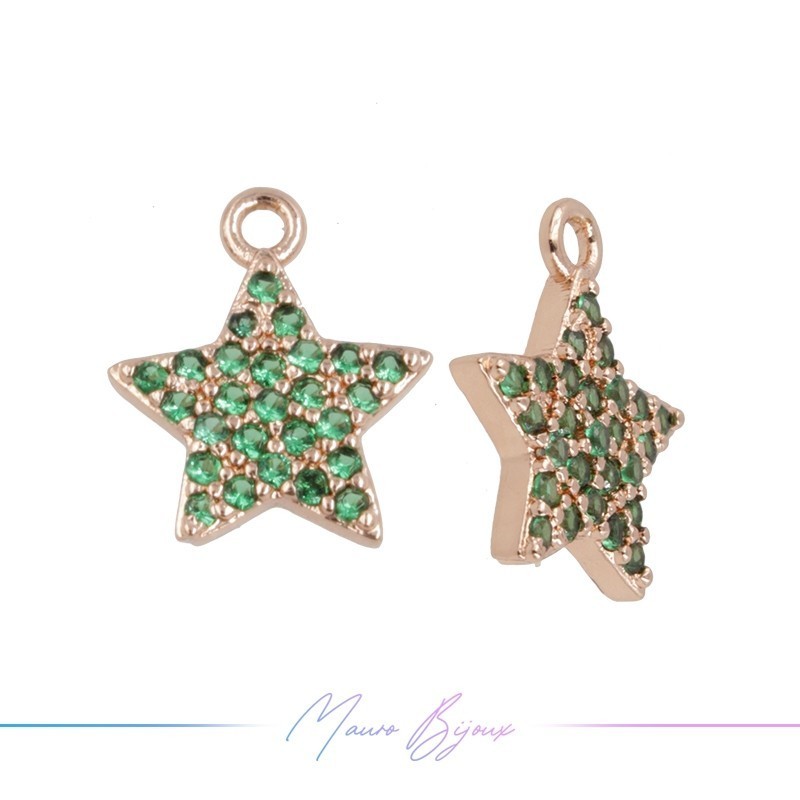 Charms Rose Gold Stars in Brass with Green Rhinestones