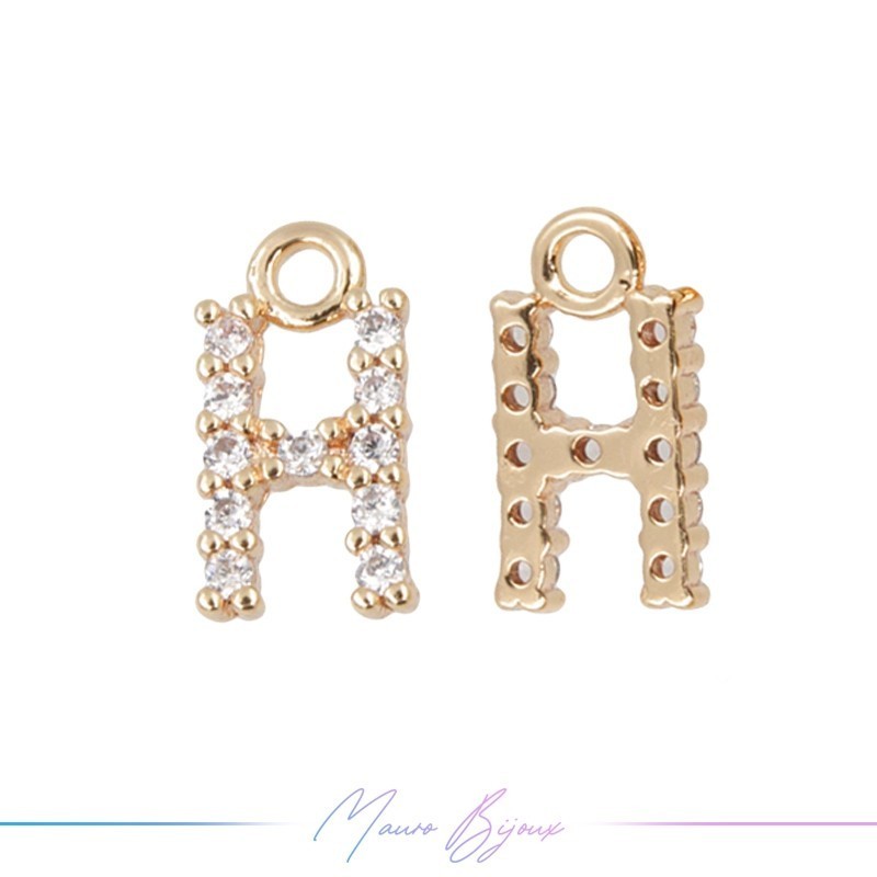 Lettera H in Ottone con Strass base Oro Rosa