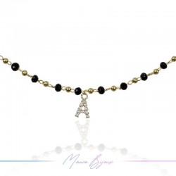 Lettera K in Ottone con Strass base Oro Rosa