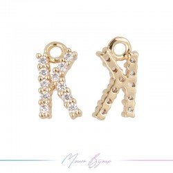 Lettera K in Ottone con Strass base Oro Rosa