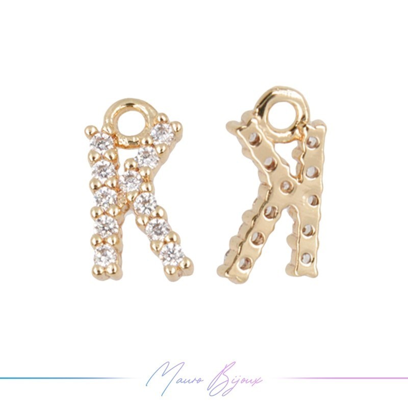 Lettera K in Ottone con Strass base Oro Rosa