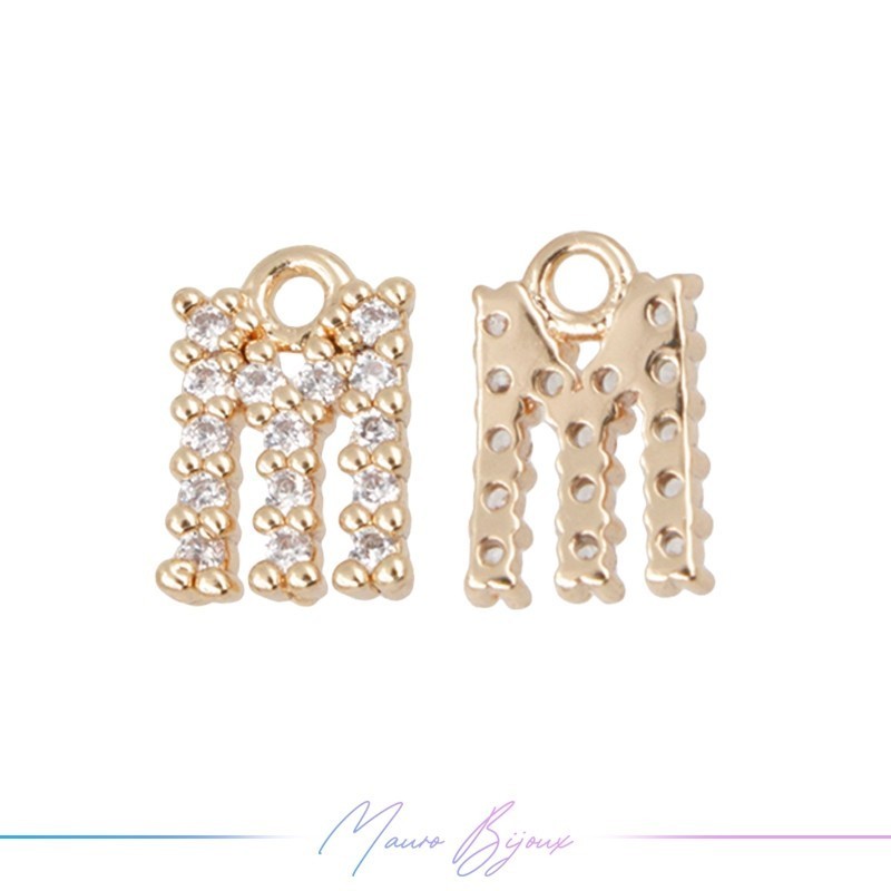 Lettera M in Ottone con Strass base Oro Rosa