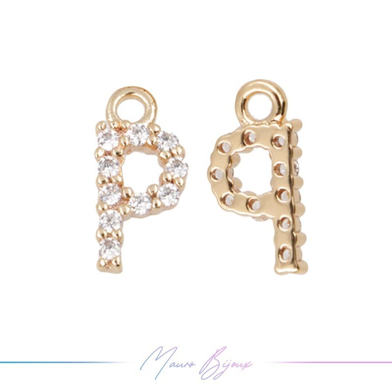 Lettera P in Ottone con Strass base Oro Rosa
