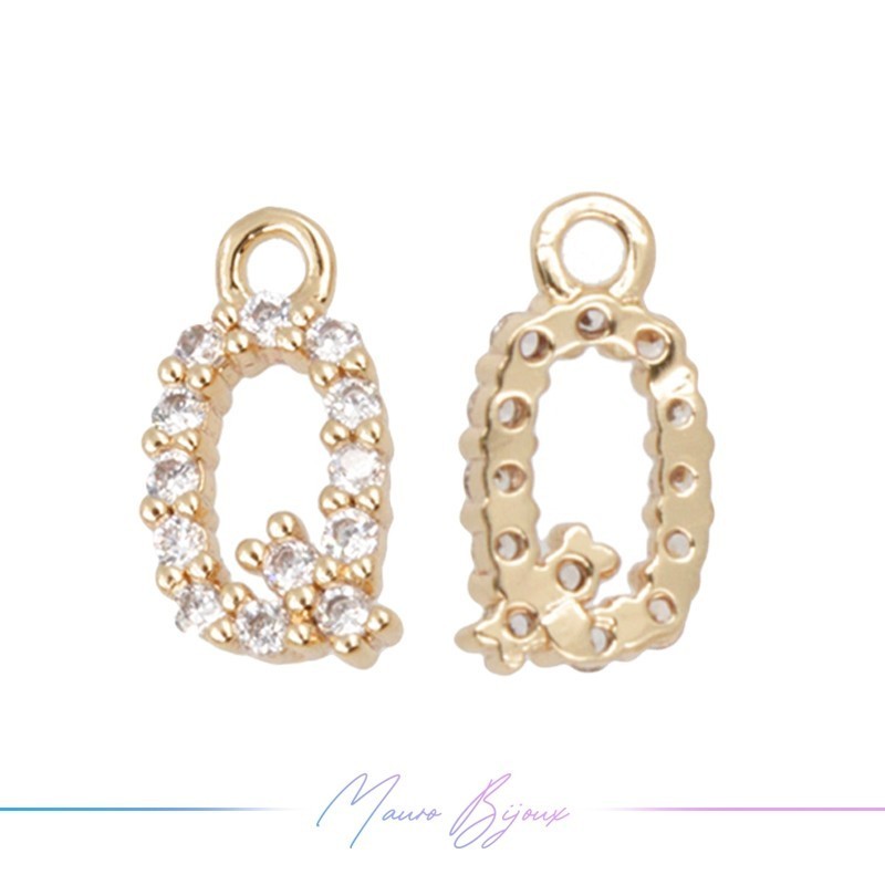 Lettera Q in Ottone con Strass base Oro Rosa