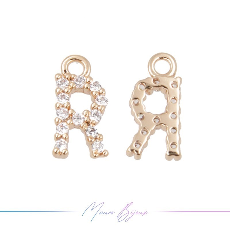 Lettera R in Ottone con Strass base Oro Rosa