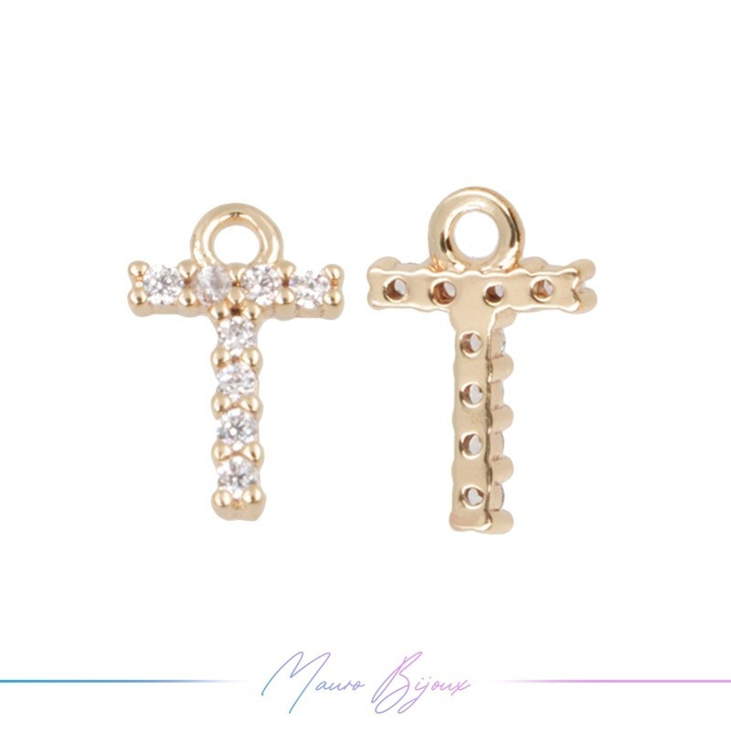 Lettera T in Ottone con Strass base Oro Rosa