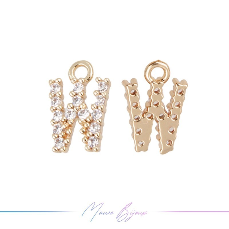 Letters W in Brass in Rose Gold with Rhinestones