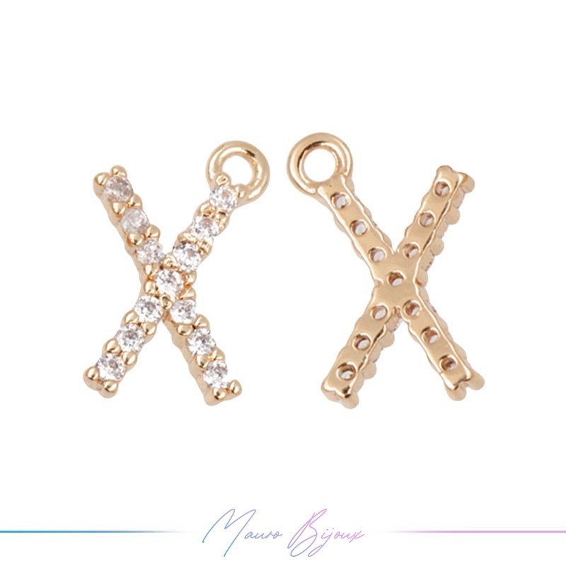 Lettera X in Ottone con Strass base Oro Rosa