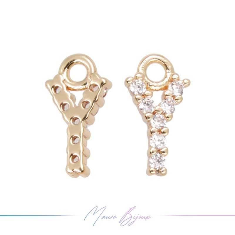 Lettera Y in Ottone con Strass base Oro Rosa