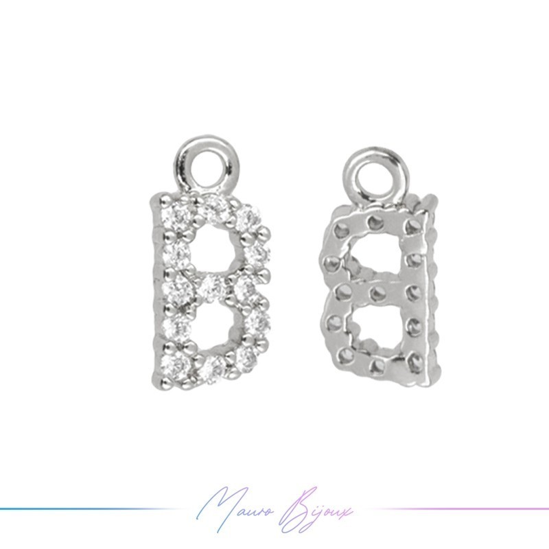 Lettera B in Ottone con Strass base Argento