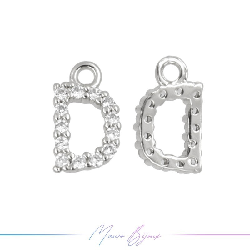 Lettera D in Ottone con Strass base Argento