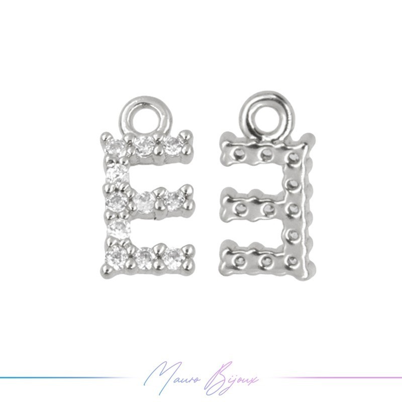 Lettera E in Ottone con Strass base Argento