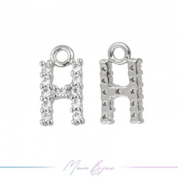 Letters H in Brass in Silver with Rhinestones