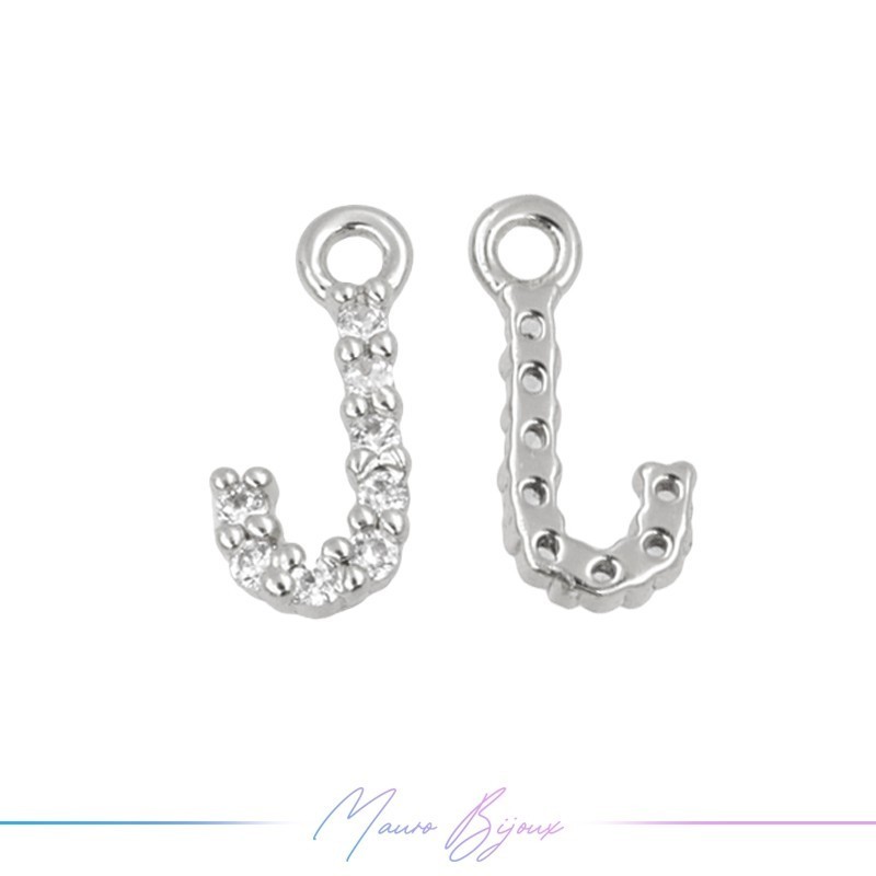 Lettera J in Ottone con Strass base Argento