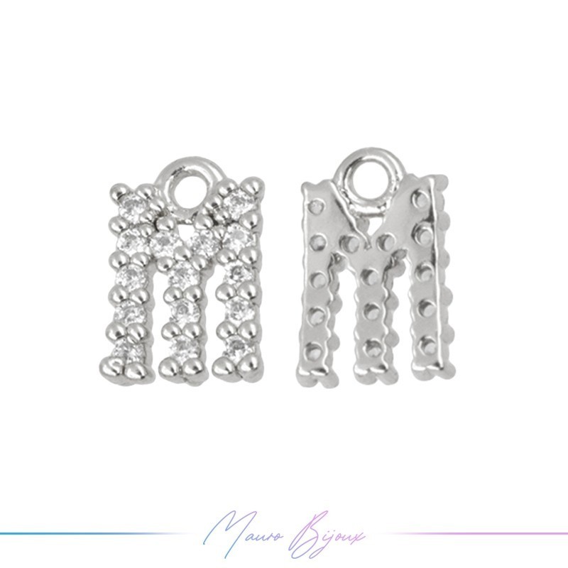 Lettera M in Ottone con Strass base Argento