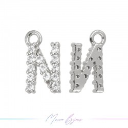 Letters N in Brass in Silver with Rhinestones