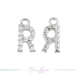 Letters R in Brass in Silver with Rhinestones