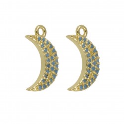 Charms Gold Moon in Brass with Torquoise Rhinestones