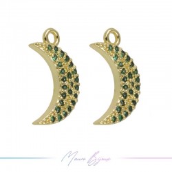 Charms Gold Moon in Brass with Green Rhinestones