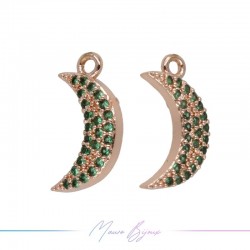 Ciondoli in Ottone Luna Oro Rosa con Strass Verde