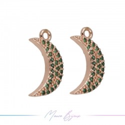 Ciondoli in Ottone Luna Oro Rosa con Strass Verde