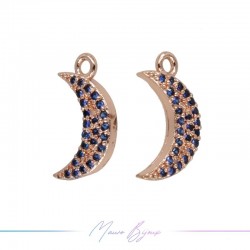Ciondoli in Ottone Luna Oro Rosa con Strass Blu