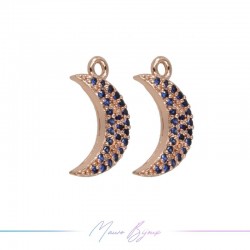 Charms Rose Gold Moon in Brass with Blue Rhinestones