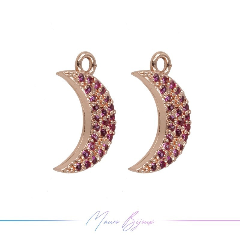Ciondoli in Ottone Luna Oro Rosa con Strass Rosa