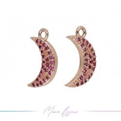 Ciondoli in Ottone Luna Oro Rosa con Strass Rosa