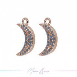 Ciondoli in Ottone Luna Oro Rosa con Strass Turchese