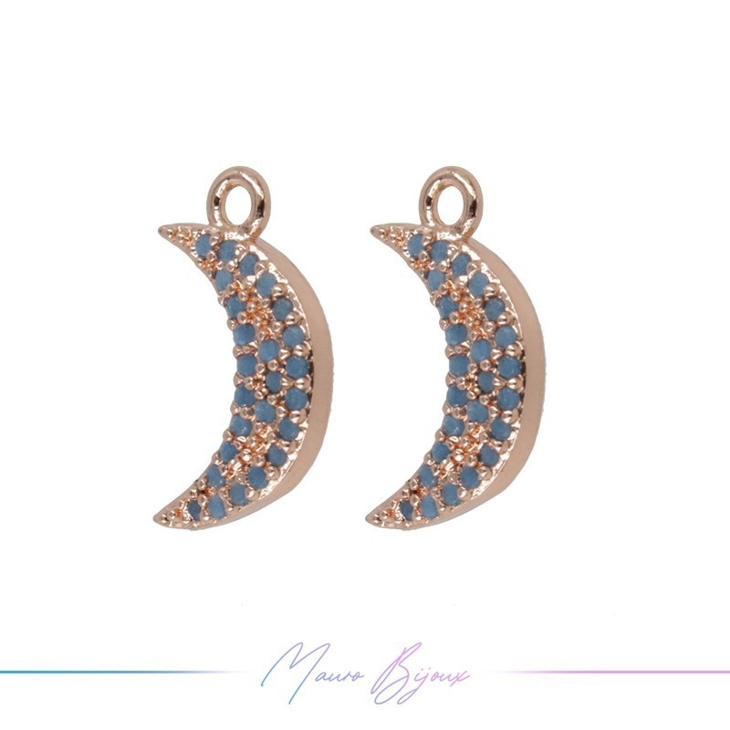 Charms Rose Gold Moon in Brass with Torquoise Rhinestones
