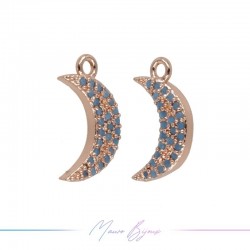 Charms Rose Gold Moon in Brass with Torquoise Rhinestones