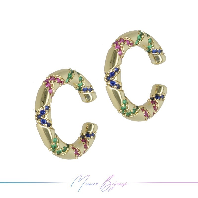 Ear Cuff in Ottone Base Oro con Strass multicolor