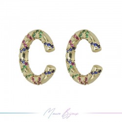 Ear Cuff in Brass in Gold with Strass Multicolour