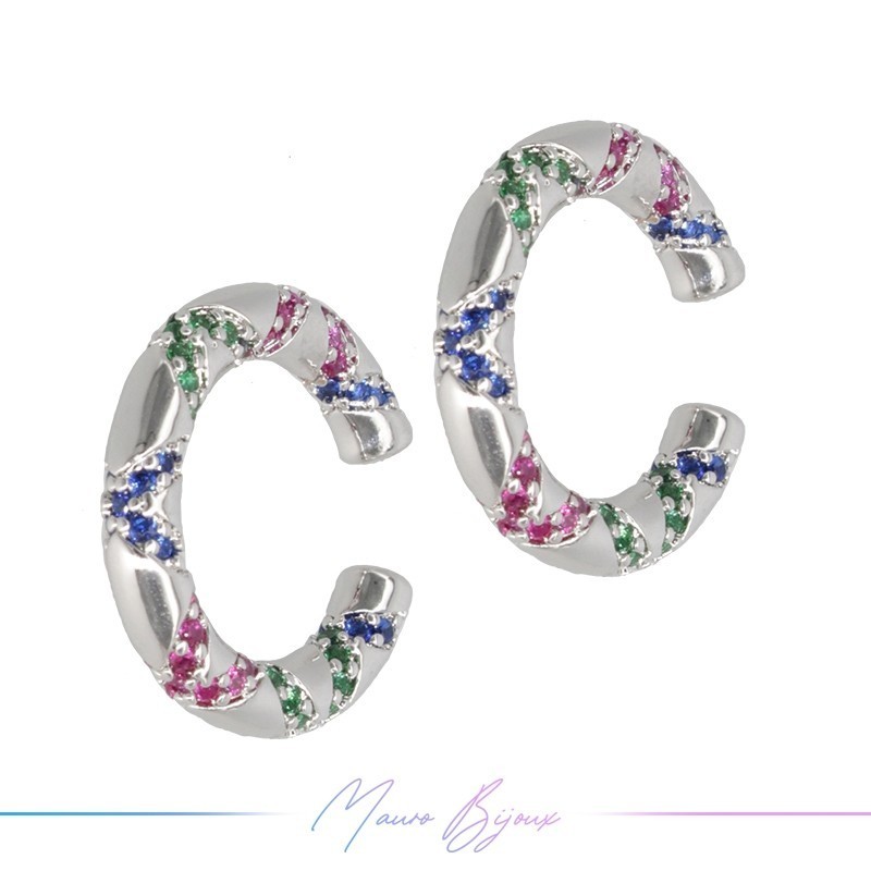 Ear Cuff in Ottone Base Argento con Strass multicolor