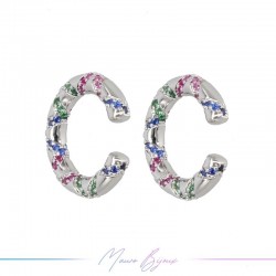 Ear Cuff in Ottone Base Argento con Strass multicolor