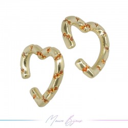 Ear Cuff in Brass in Gold Heart with Strass Orange
